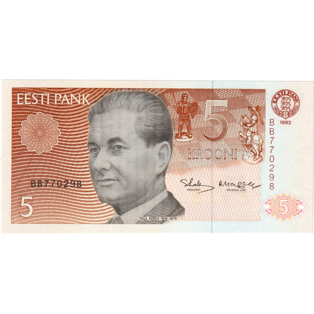 Estonija, 
  
  5 kron, 
  
  1992