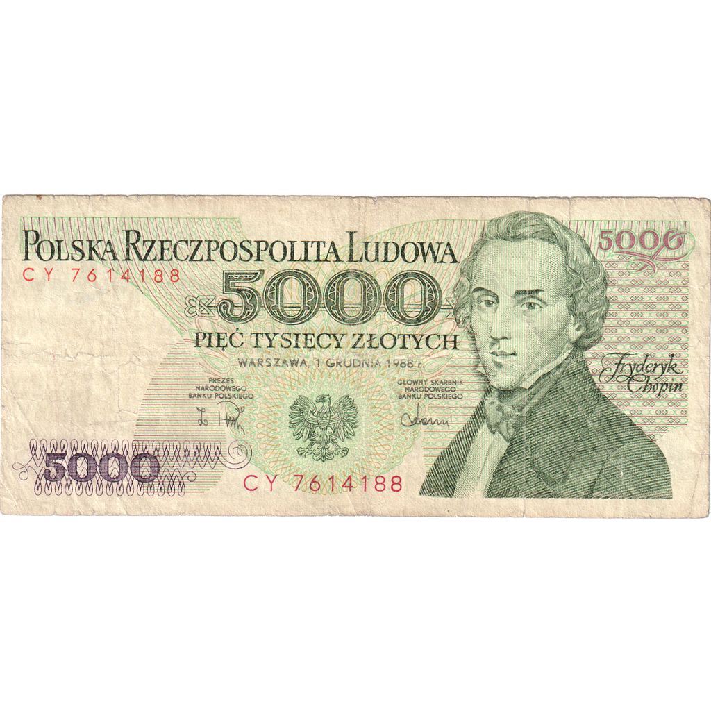 Poljska, 
  
  5000 zlotov, 
  
  1988-12-01