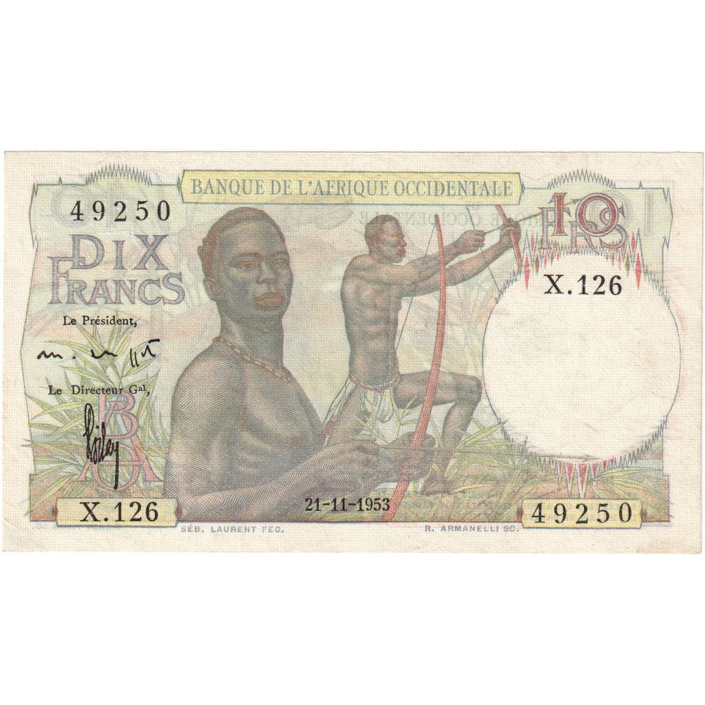 francoska zahodna Afrika, 
  
  10 frankov, 
  
  1953