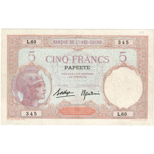 Tahiti, 
  
  5 frankov, 
  
  Brez datuma (1927)