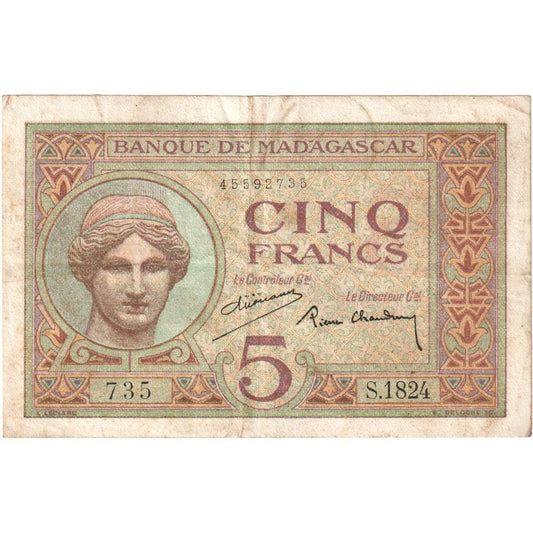 Madagaskar, 
  
  5 frankov, 
  
  1937-1947