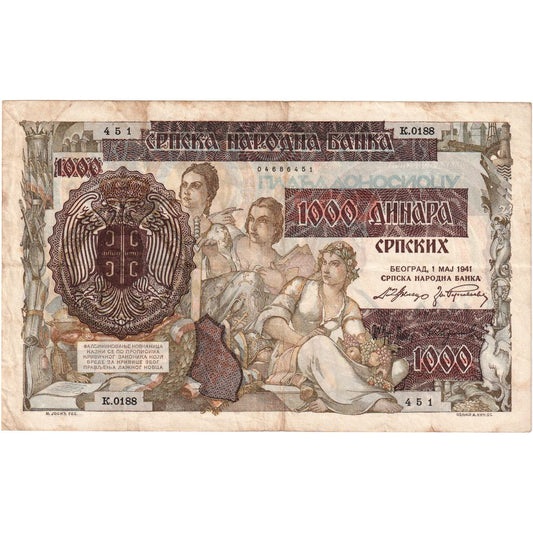 Srbija, 
  
  1000 dinarjev na 500 dinarjev, 
  
  1941