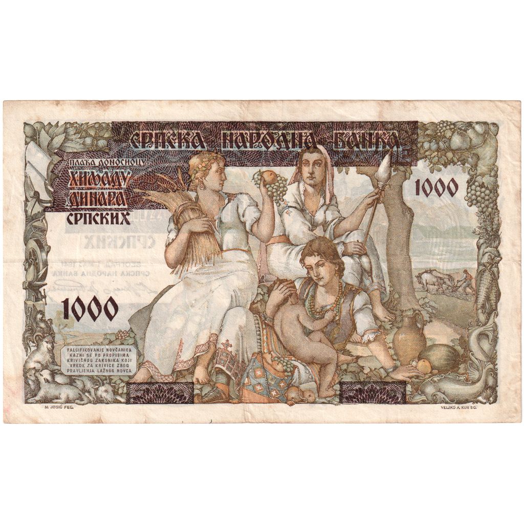 Srbija, 
  
  1000 dinarjev na 500 dinarjev, 
  
  1941