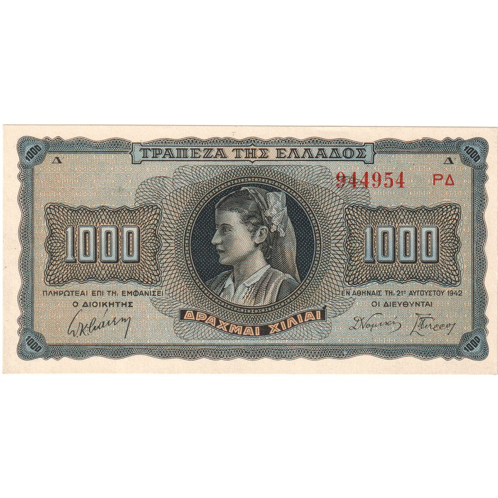 Grčija, 
  
  1000 drahmajev, 
  
  1942-08-21