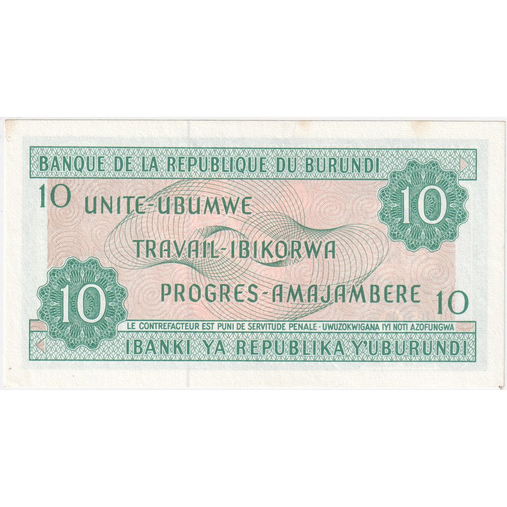 Burundi, 
  
  10 frankov, 
  
  1981-06-01