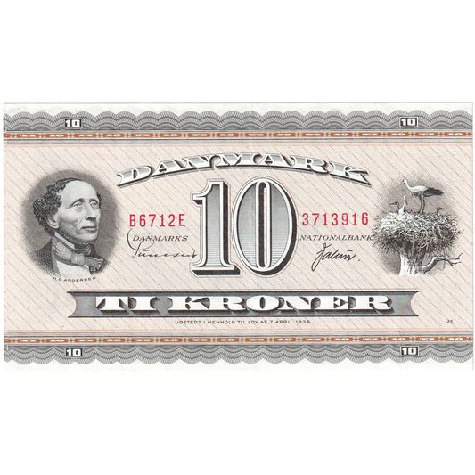 Danska, 
  
  10 kron, 
  
  1936-04-07