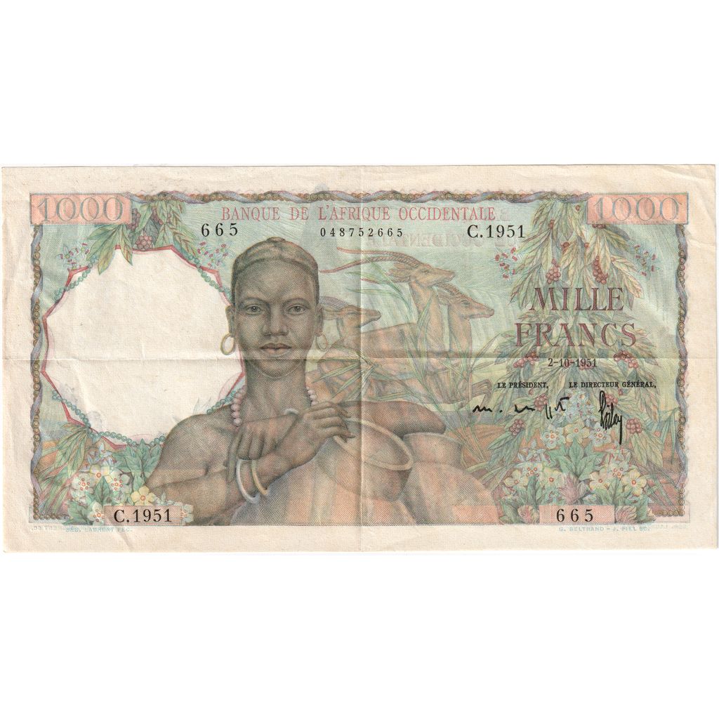 francoska zahodna Afrika, 
  
  1000 frankov, 
  
  1951-10-02