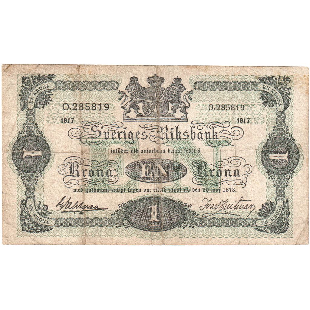 Švedska, 
  
  1 krona, 
  
  1917