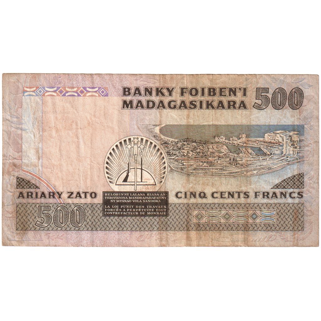 Madagaskar, 
  
  500 frankov = 100 ariarjev, 
  
  VF (30-35)