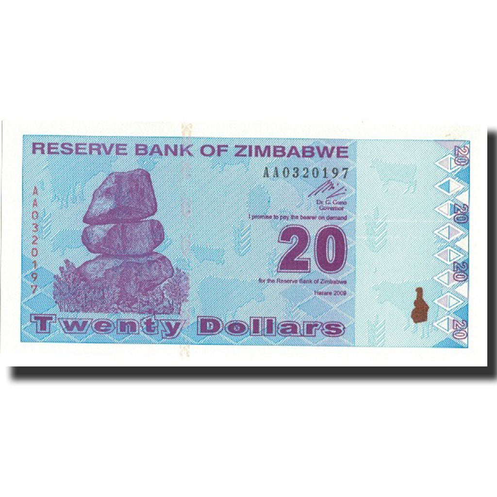 bankovec, 
  
  Zimbabve, 
  
  20 dolarjev