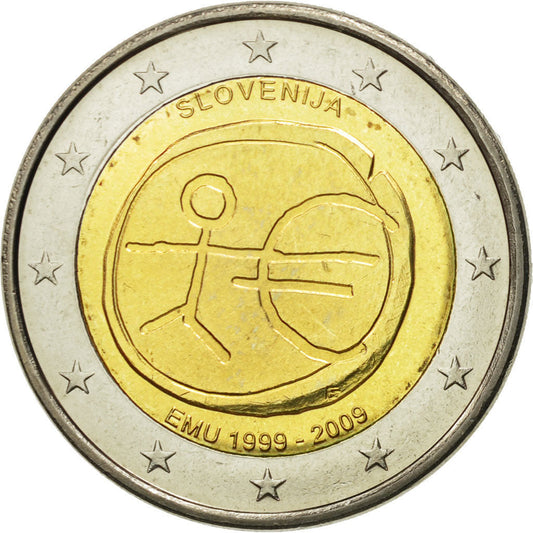 Slovenija, 
  
  2 evra, 
  
  10. obletnica evropske monetarne unije