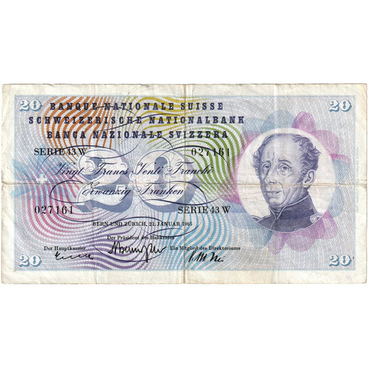 Švica, 
  
  20 frankov, 
  
  1965