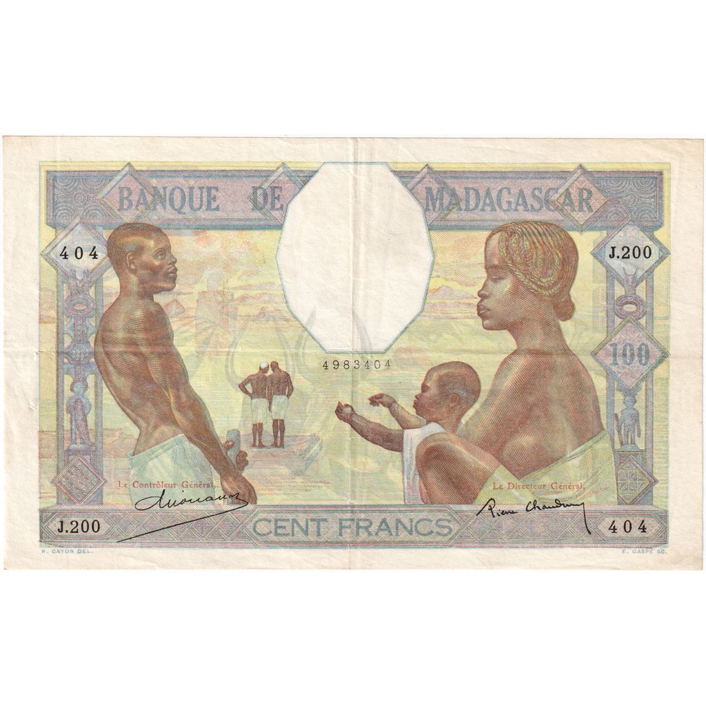 Madagaskar, 
  
  100 frankov, 
  
  Brez datuma (približno 1937)