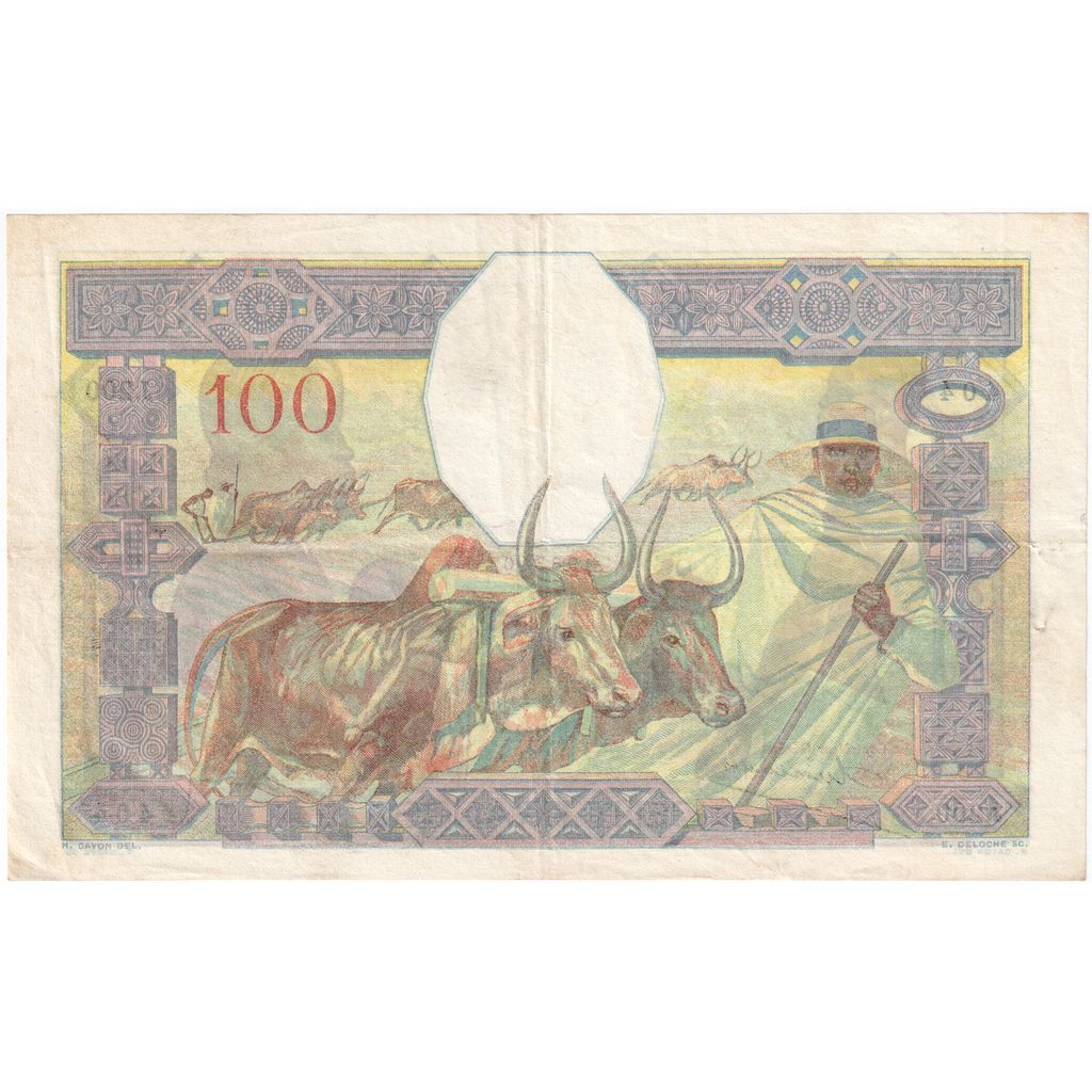 Madagaskar, 
  
  100 frankov, 
  
  Brez datuma (približno 1937)